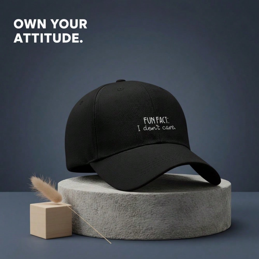 [Casual Baseball Cap] Beige "FUN FACT: I Don't Care." Print Baseball Hat, Adjustable Breathable Lightweight Curved Brim, Daily Wear Sun Dad Hat
