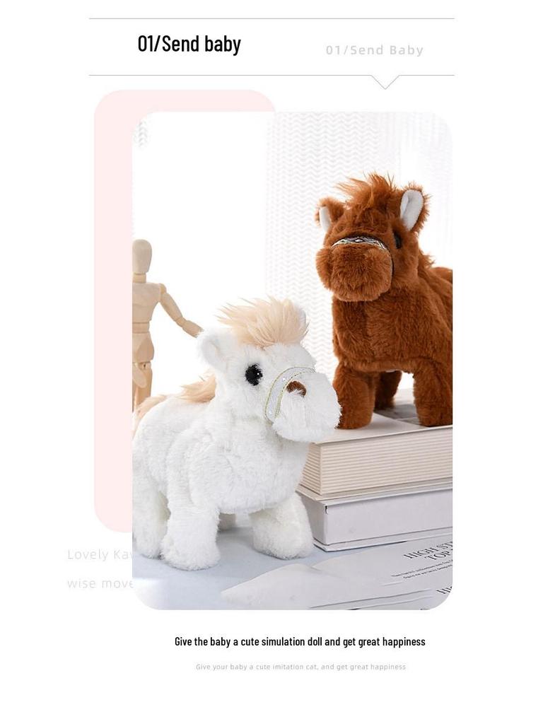 Electric Walking Plush Horse Doll with Neighing Sounds and Leash – Electronic Pet Toy for Children