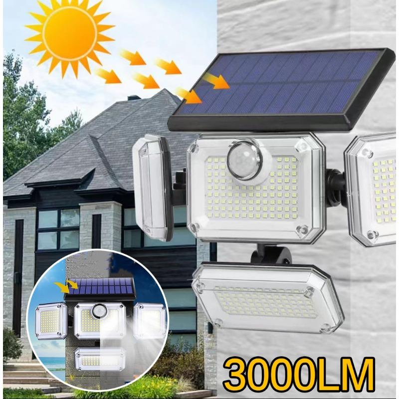 

3000LM Outdoor Motion 333 Светодиодный встроенный датчик света на солнечной энергии Настенный светильник с регулируемой головкой 3000Lum Водонепроницаемый светодиодный прожектор