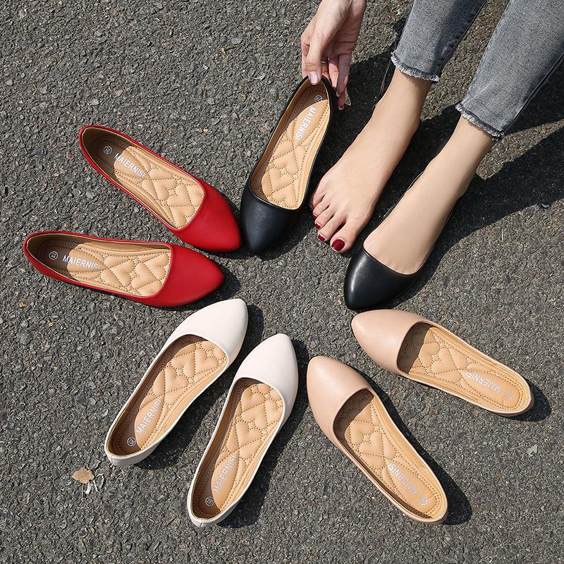 New Flat Heel Pointed Toe Flat Shoes Korean Style Fashionable Shallow Mouth Large-Size Casual Shoes Comfortable And Breathable