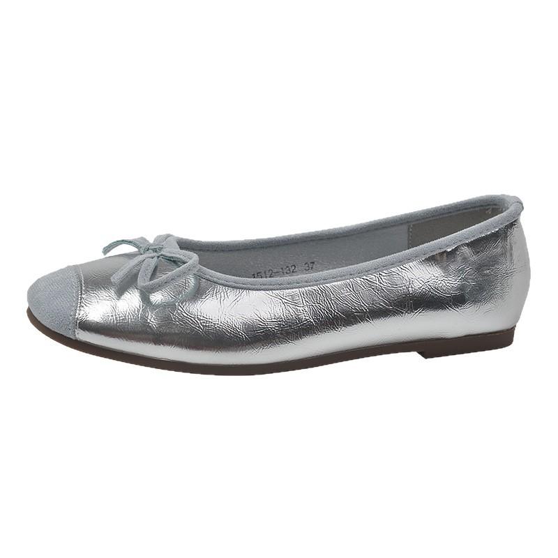 Silver Ballet Soft-soled Single Shoes for Women's 2025 Spring New French Evening Breeze Gentle Flat-bottomed Light-mouth Beanie Ladyshoes