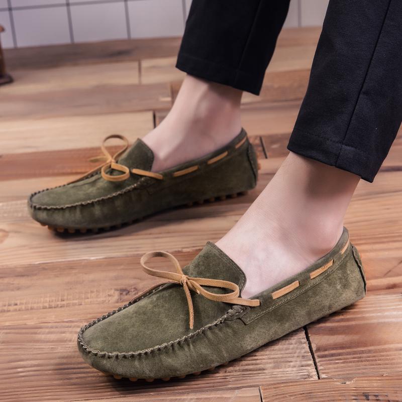 Army Green Suede Leather Penny Loafers Men Casual Shoes Man Moccasins Slip On Men's Flats Male Driving Shoes Big Size 38-47