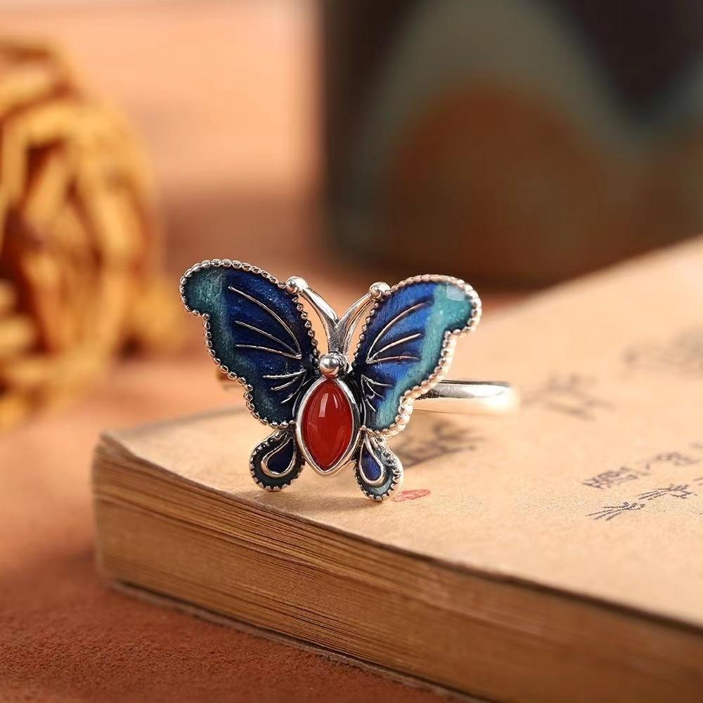 Retro Ethnic Butterfly Ring, Adjustable Opening