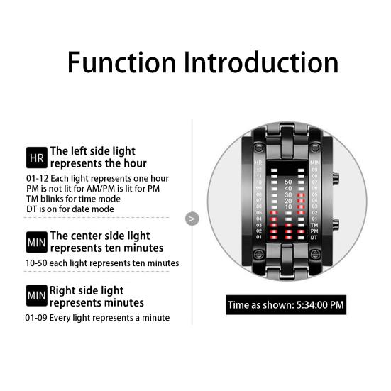 Binary Watch 30 LED Screen Adjustable Meters Waterproof Binary Comfortable to Wear Fashion
