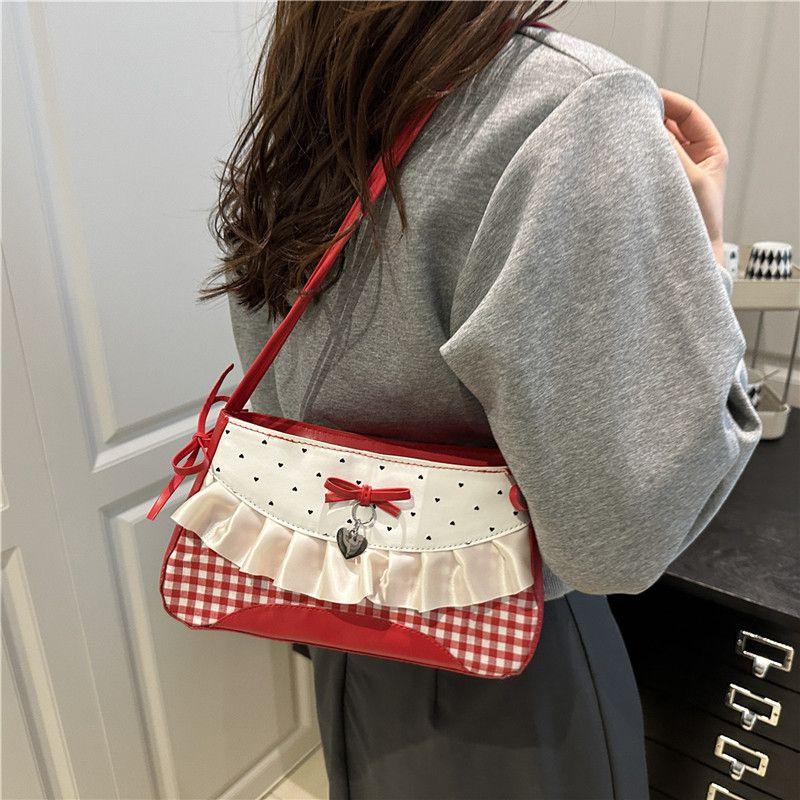 New Sweet Bow Underarm Bag New Grid Women's Crossbody Bag Fashion Handbag Shoulder Bag Girl Handbag High-value Shoulder Handbag