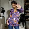 Women's Casual Fashion Sexy Comfort Halloween Printed V-Neck Button Long Sleeve