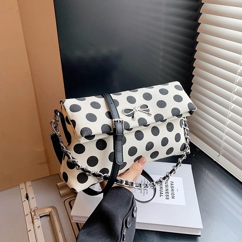 Luxury Designer Women's Handbags  New Fashion Chain Soft Shoulder Crossbody Bags Large Capacity Bow Dot Bags