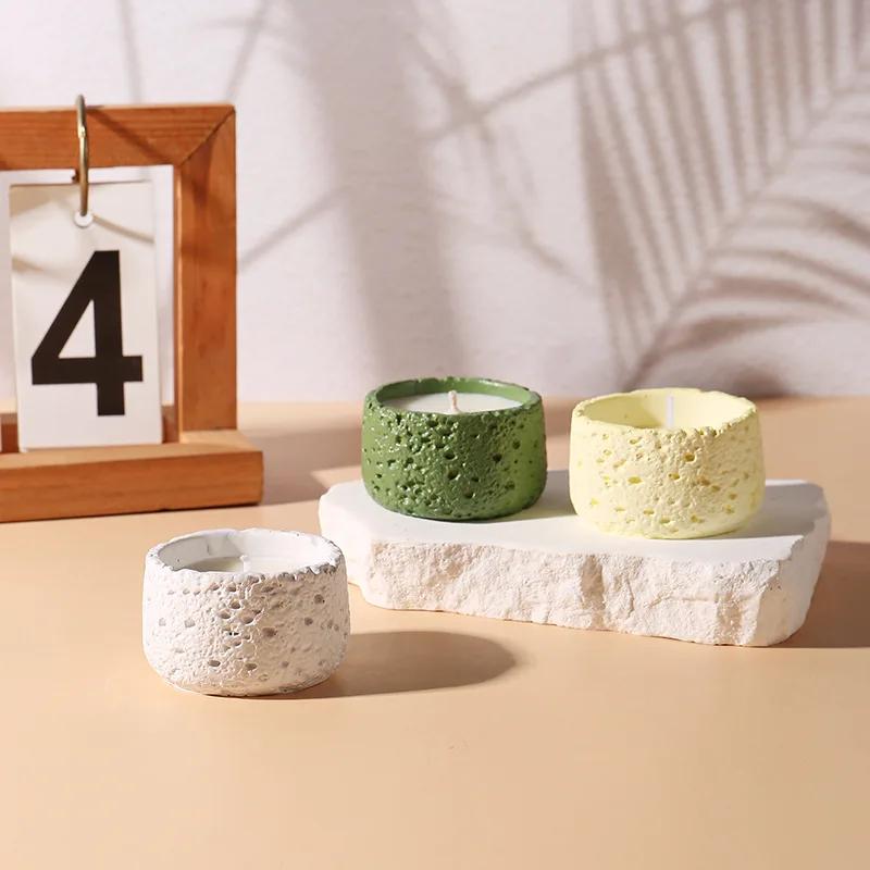 2026New Mini round Silicone Mold Rock Pattern Candle Cup Storage Box Handicrafts round Plaster Jar Home Decoration Craft Molds