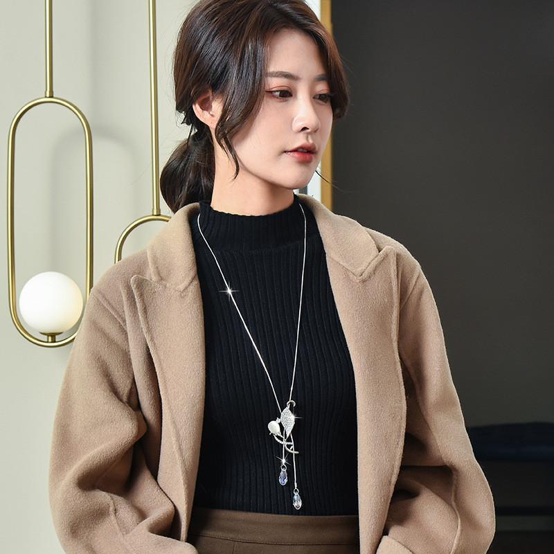 Tulip Artistic Flower Design Long Necklace With Crystal Accents For Women Lovers Fashion