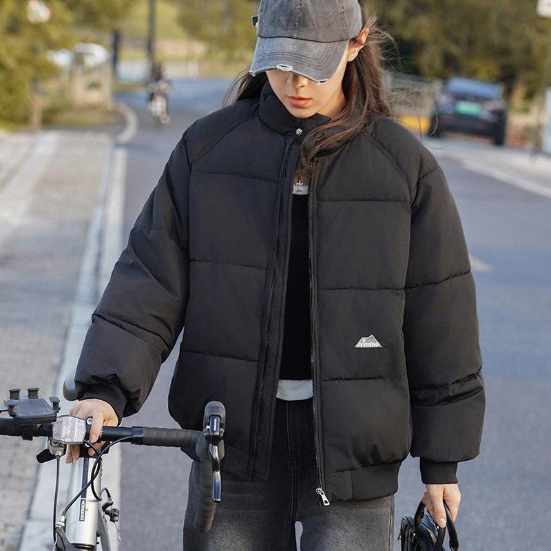 2025 Stehkragen Daunen Baumwolljacke Damen Winter einfarbig vielseitig neutraler Stil locker retro warm Paar Baumwolljacke dicke Jacke