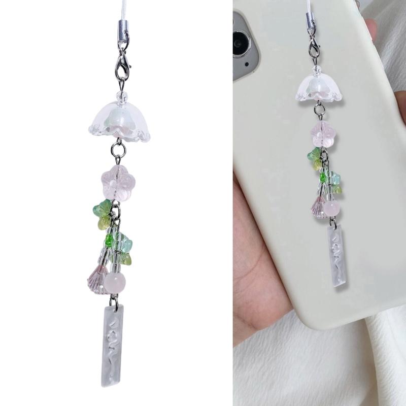 Versatile Resin Jellyfish Wind Chime Phone Strap Accessory Beaded Craft Customizable Charm For Bags Cameras