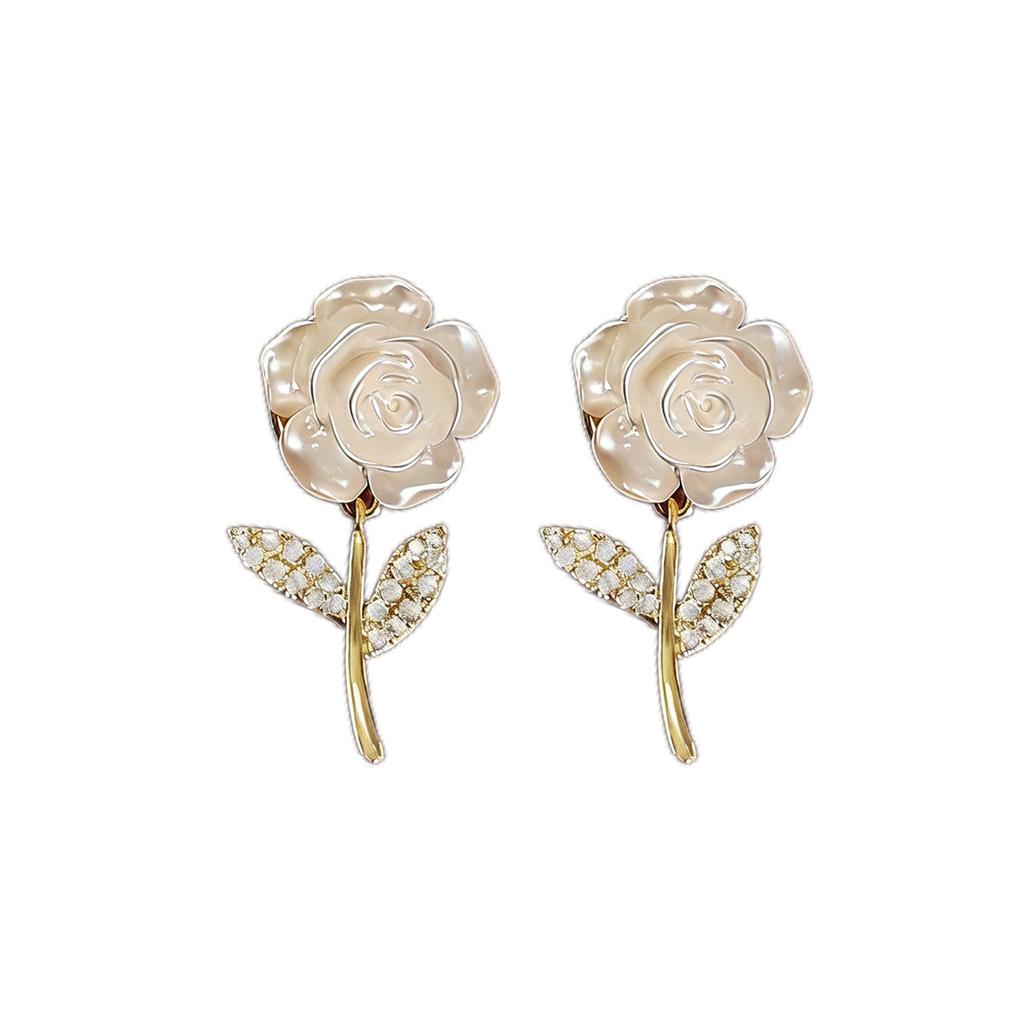 New Gentle Camellia Flower Stud Earrings Micro-inlaid Zircon Rose Earrings Niche Design Spring Exquisite Earrings