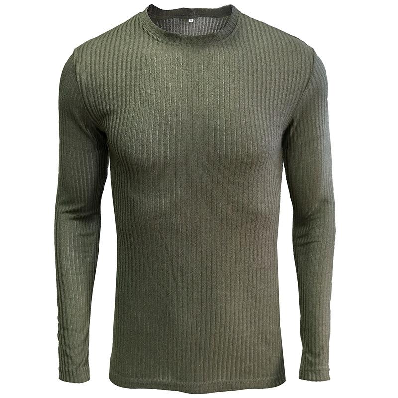 Maglietta a maniche lunghe con girocollo da uomo, tinta unita, casual, strato base