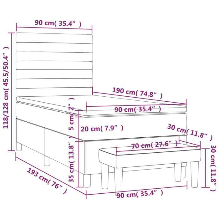 3137201 vidaXL Lit à sommier tapissier avec matelas Taupe 90x190 cm Tissu