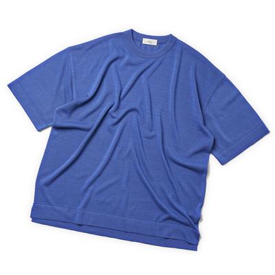 VERNO [Casual] Linen Like Short Sleeve Round Knit Blue