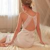 Detachable Chest Pad Summer Ladies Ice Silk Satin Sexy Brdal Long Nightdress