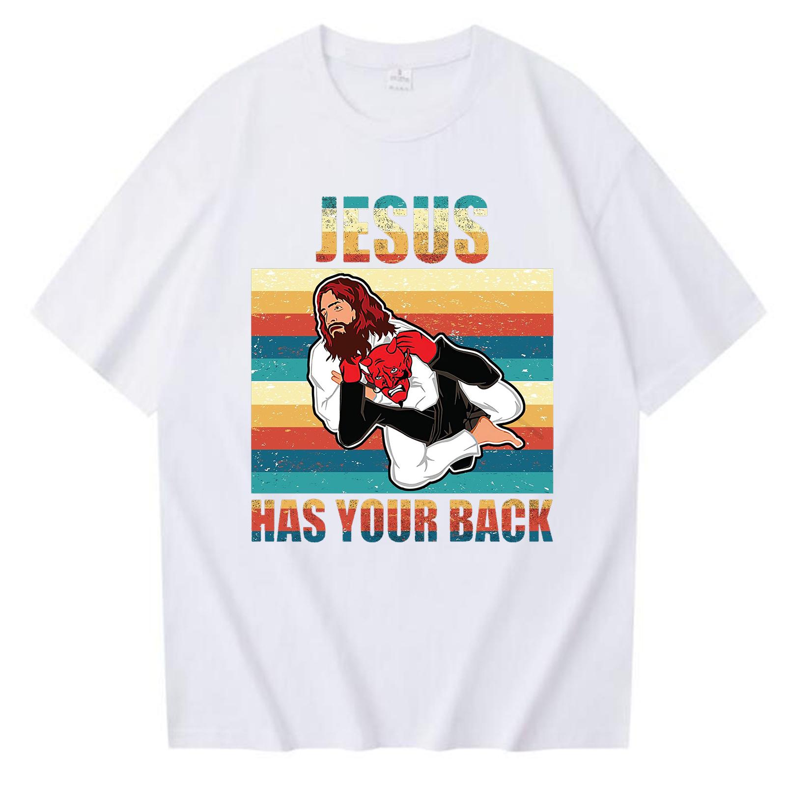 

Jesus Has Your Back Jiu Jitsu Vintage Christian Women T-shirt Fashion Cotton Summer Harajuku O Neck Streetwear Unisex Tops 4XL