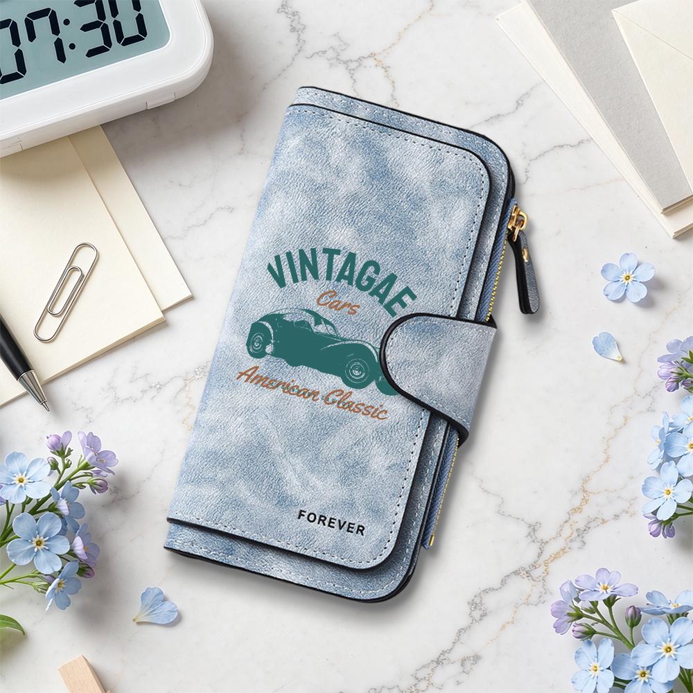 Vintage Car Pattern Long Wallet for Daily Use Classic Casual Portable Multi Card Slot Purse