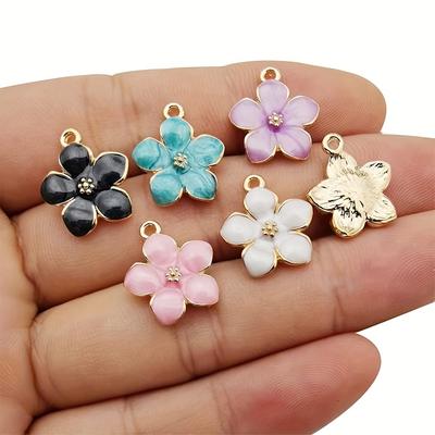 10/30/50pcs Alloy Enamel Craftsmanship Elegant and Romantic Cherry Blossom Shaped Pendant DIY Bracelet Necklace Earrings Keychain Anklet Pendant