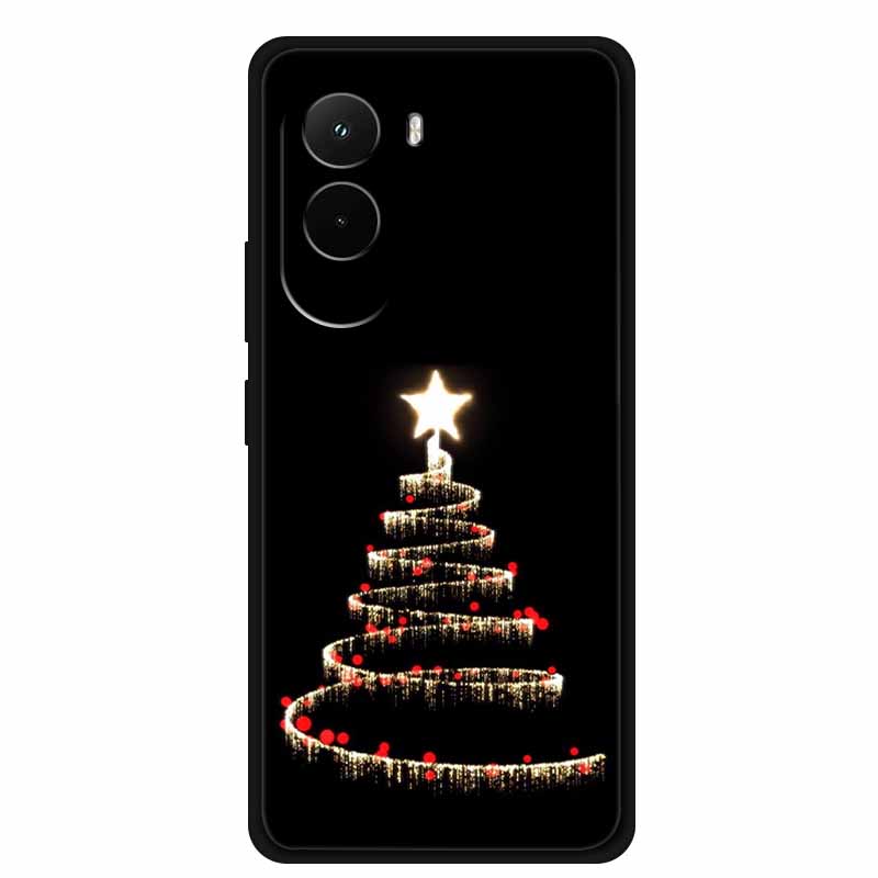 Christmas Phone Case For Poco M7 4G Case Christmas Tree Black Silicone Bumper For Xiaomi Poco M7 4G Cover PocoM7 Cartoon Coque