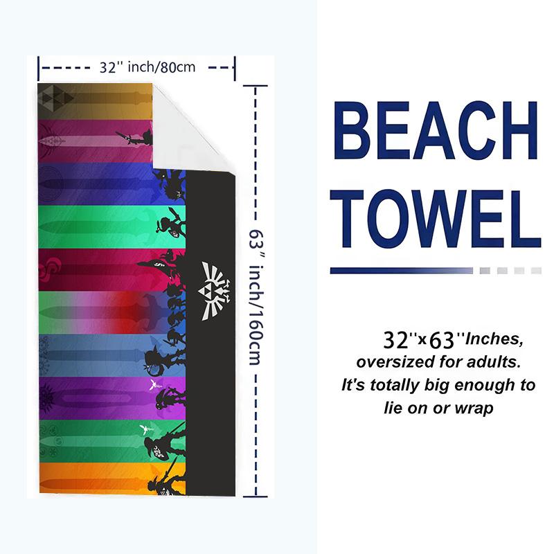 Game Legend of Zelda Print Beach Towel, Large Soft Quick Dry Towel for Beach Camping Swimming