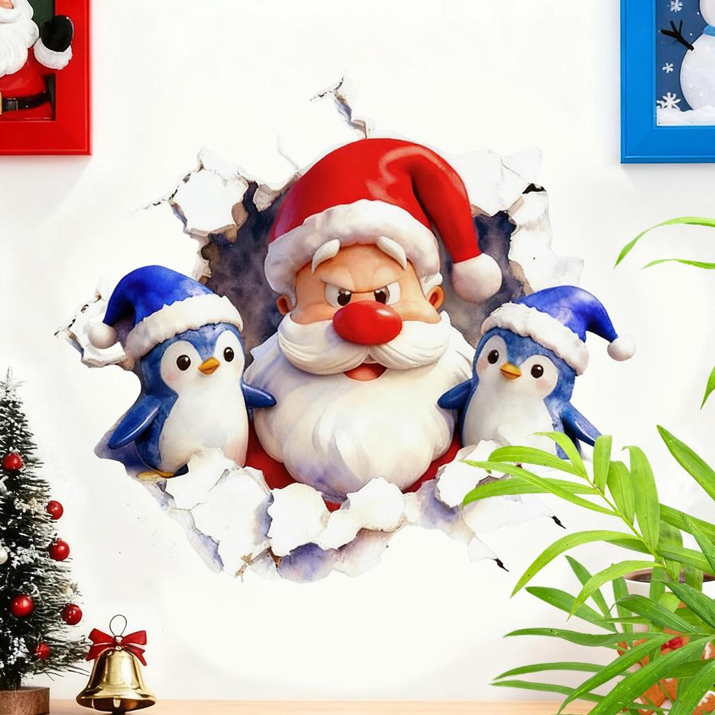Santa Claus Wall Stickers Removable 3D Effect Funny Christmas Decals Winter Holiday Santa Door Stickers For Home Dorm Party
