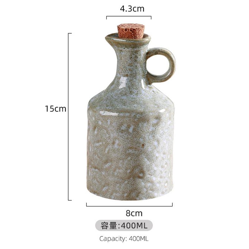 European-style Kitchen Oil Pot Household Sauce Vinegar Pot Irregular Hand-kneading Texture Ceramic Oil Bottle Cover Leak-proof