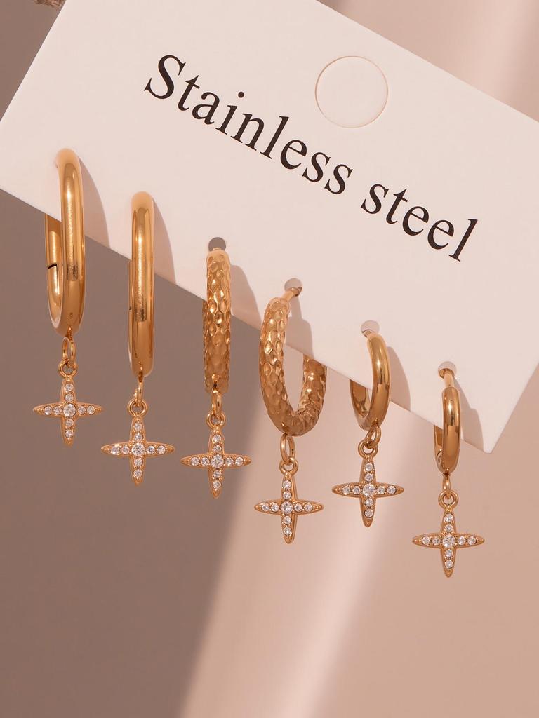 18k Gold-Plated Stainless Steel Zircon Cross Earrings – Minimalist Luxury Style