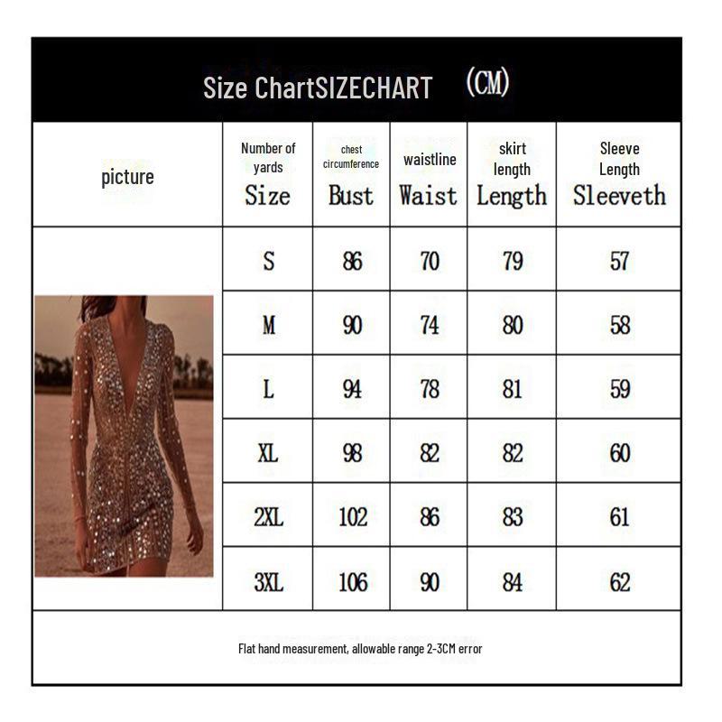 Dámské sexy večerní šaty s dlouhým rukávem a zlatým zdobením do V z roku 2025