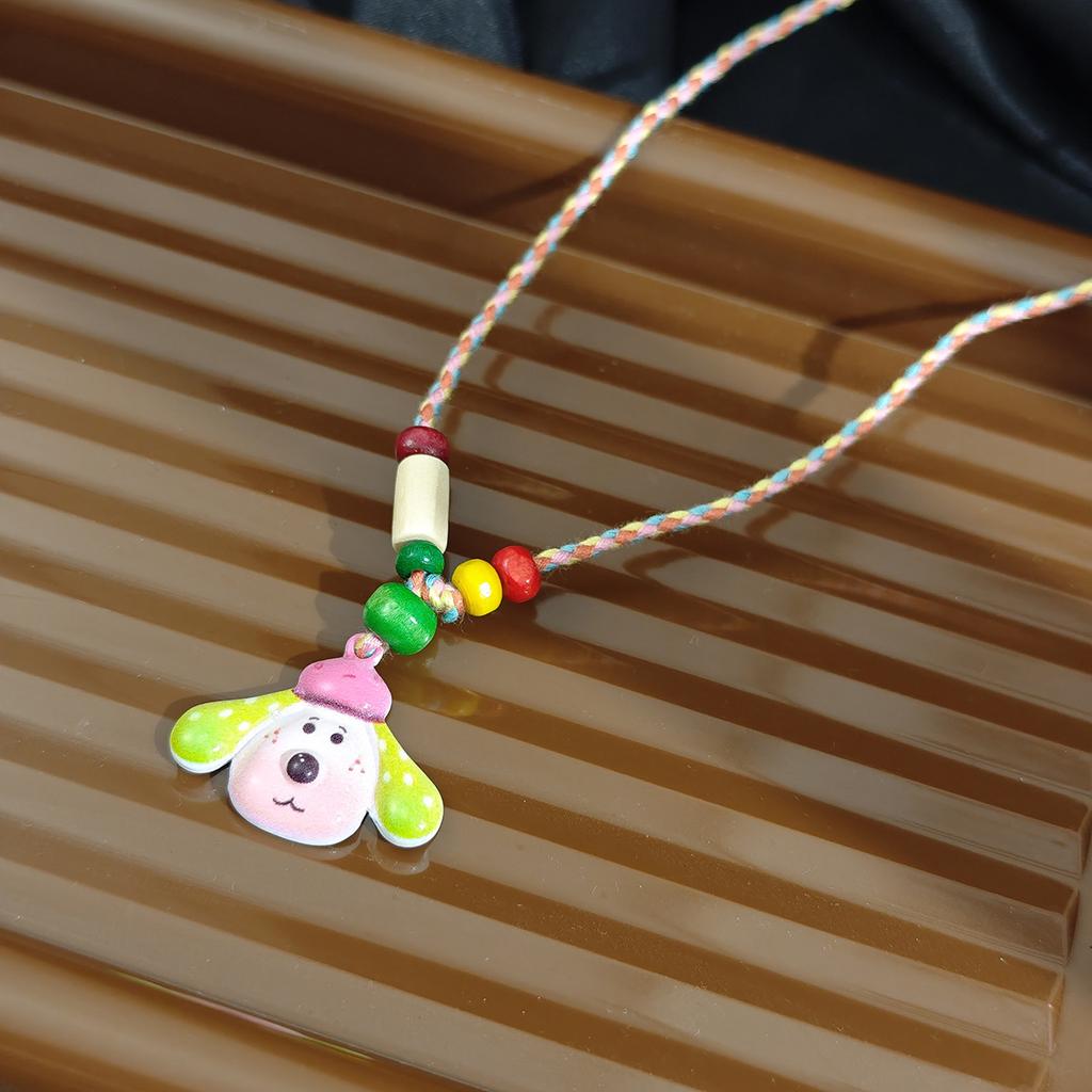 Dopamine Color Apple Puppy Pendant Braided Rope Necklace Sweet Cute Niche Fashion Long Sweater Chain