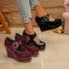 Large size wedge heel casual flats, hooked buckle, thick-soled round-toe flats, in-stock women's one-hook shallow flat-top flats