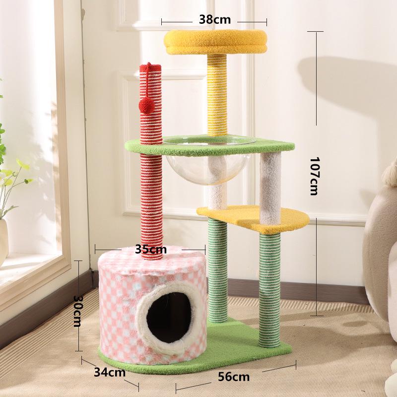 Kompaktowy transgraniczny drapak dla kota: Duże drzewko dla kota ze zintegrowanym legowiskiem, konstrukcja oszczędzająca miejsce, styl zagraniczny
