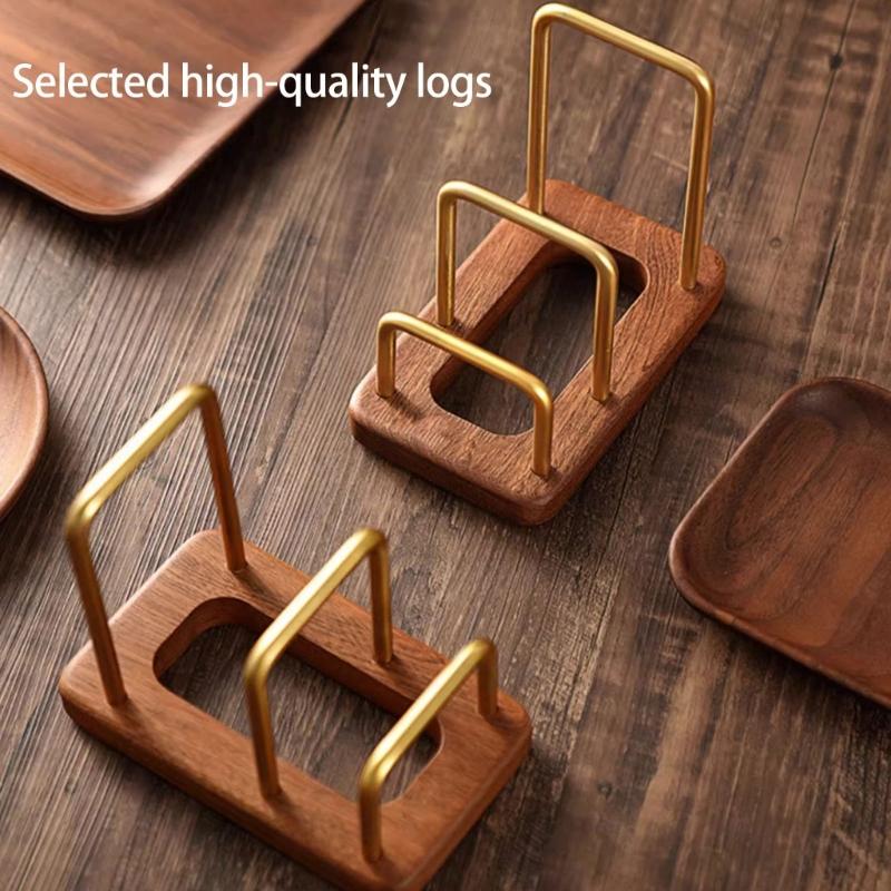 Prostorově úsporný držák na krájecí prkénka s protiskluzovou dřevěnou základnou, úložný stojan na desku na krájení na pracovní desku