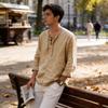 Lässiges Herren-Langarmhemd aus Baumwollmischung mit Kordelzug für Herbst und Frühling