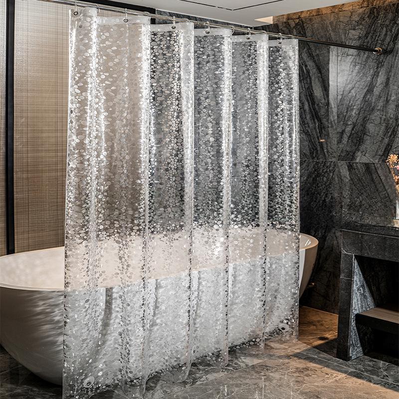 Waterproof PEVA Shower Curtain with Hooks, Solid Color, Thickened & Punch-Free for Bathroom