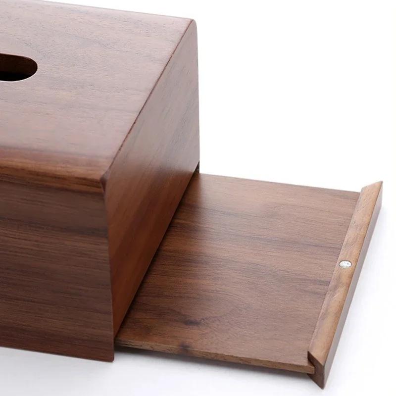 Walnut Wood Tissue Box Holder Cover Designer Tissue Storage Boxes Luxury Wooden Napkin Box Modern Rectangular Napkins Case Home