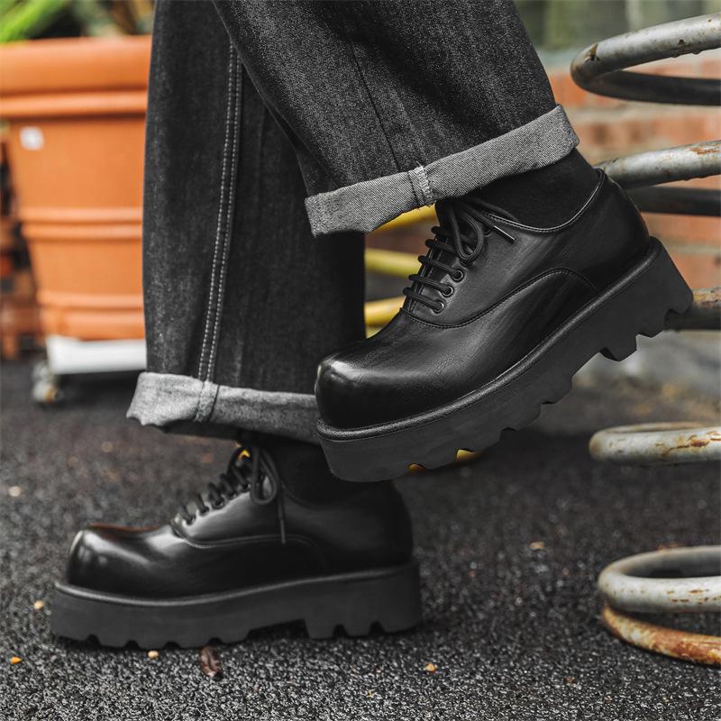 Casual Leather Shoes Men's High-end Thick-soled Korean Version Niche Design Spring and Summer Trend Breathable Heightening Derby Shoes 6123-J