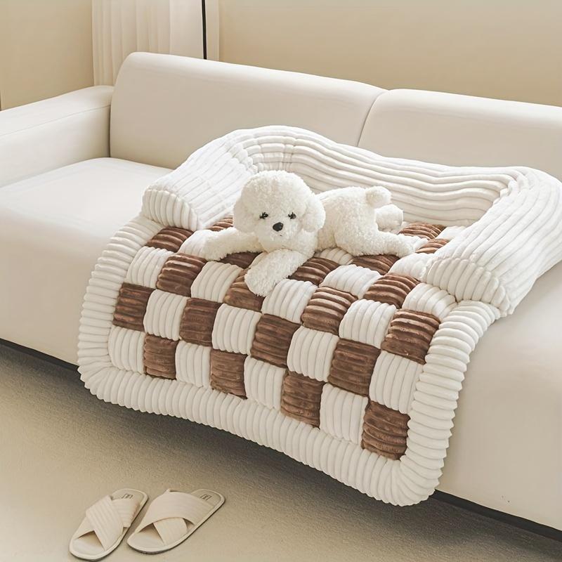 

Клетчатый флисовый трон для питомца - ортопедический коврик на 4 сезона с основанием 90x90cm