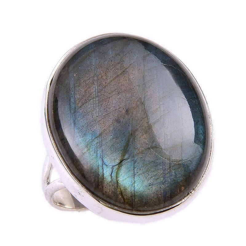 Natural Labradorite Gemstone 925 Solid Sterling Silver Jewelry Ring Size 9 j2U73