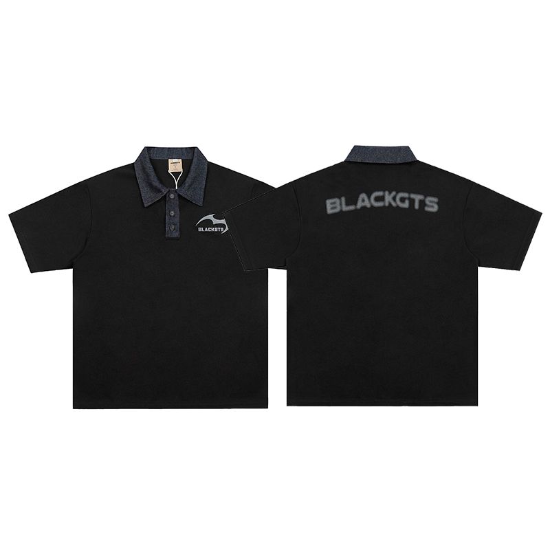 

Acrardic Summer Commuter Versatile Polo Shirt Top American vintage Vintage Casual Couple Short sleeve Fashion Black 2XL