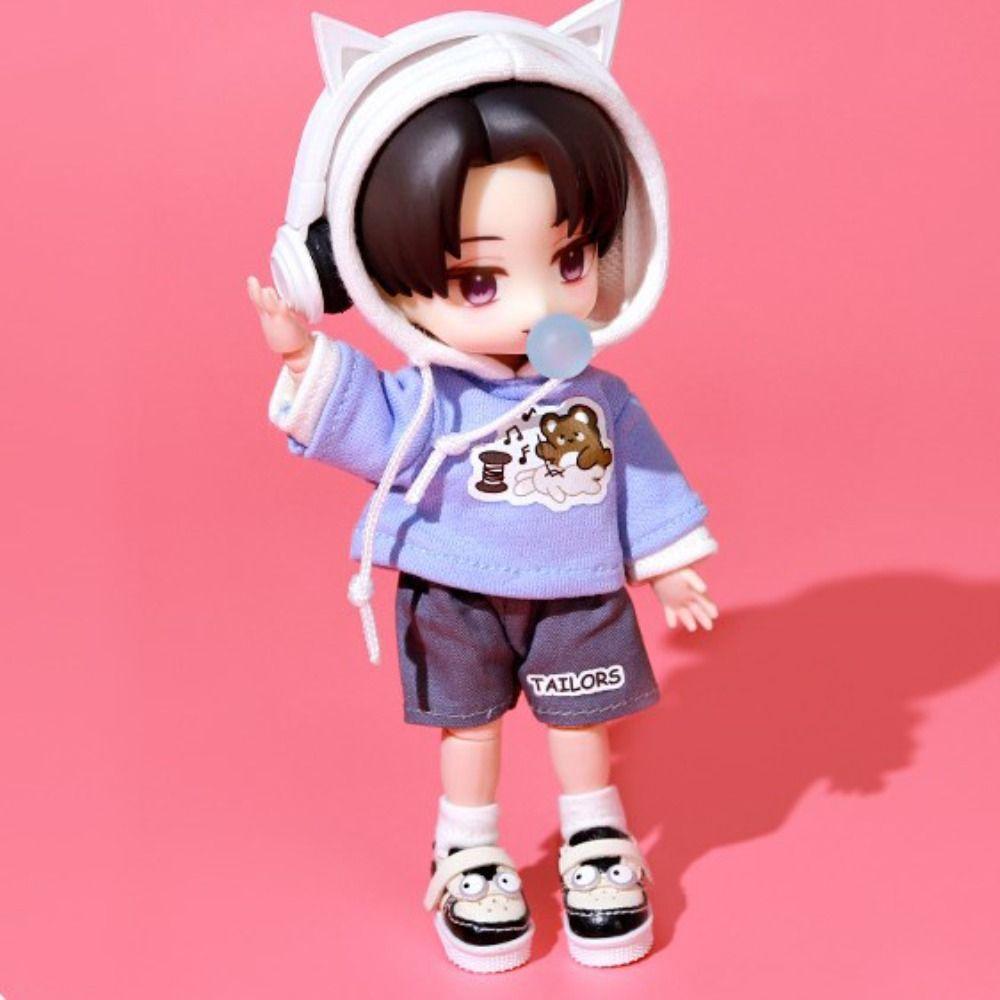 Casual Wear OB11 Doll Hoodie Set Bear Pattern Hippop Shorts Set Doll Sweatshirt Set  Bjd 1/12