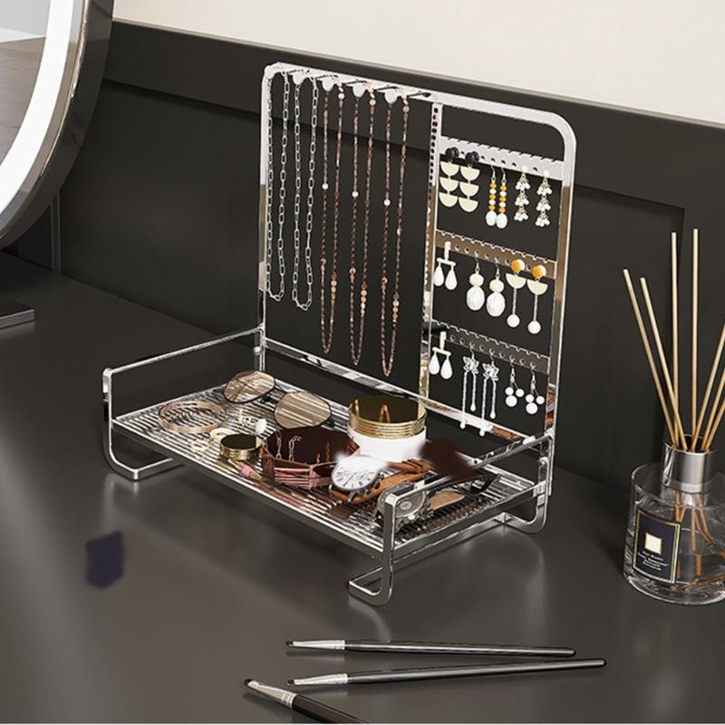 Elegant Metal Jewelry Stand with Tray Stylish Jewelry Stand Organizers Display Rack for Modern Home Accessory Storage