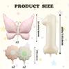 6pcs Matte Pink Large Butterfly Flower Balloons 40 Inch Cream-Colored Numbers 1-9 Birthday Celebrations Home Party Decoration