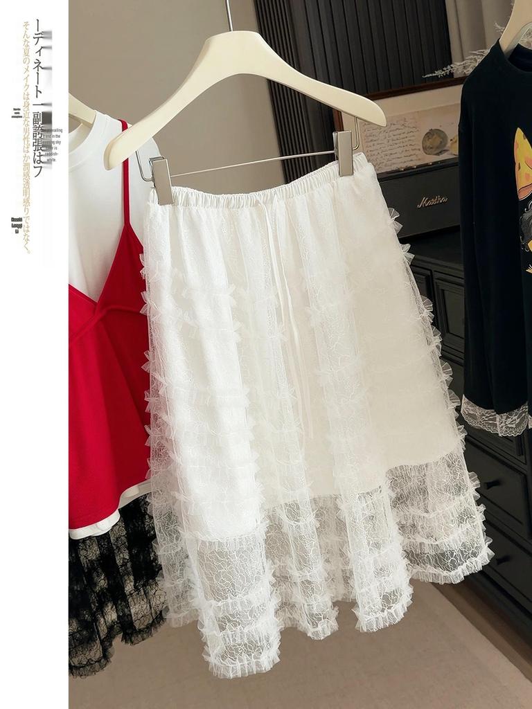 Women's High-End Mesh Layered Skirt - 2026 Spring/Summer High-Waisted Mid-Length
