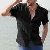 European & American Men's Summer 2025 Solid Color Short-Sleeve Lapel Cardigan Casual Thin Shirt
