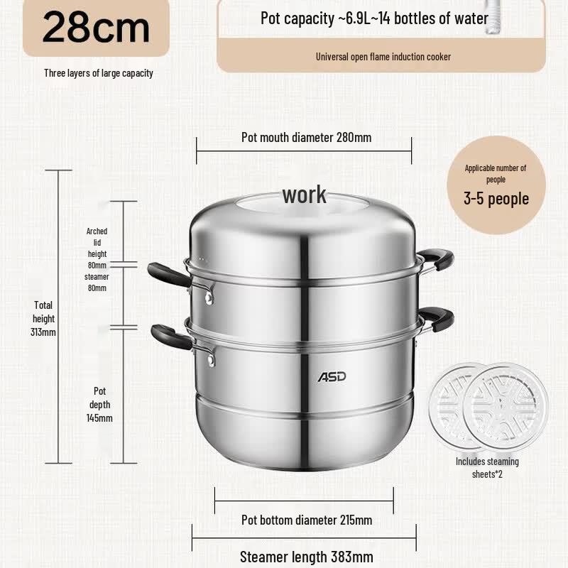 ASD 3-Layer Stainless Steel Steamer Pot, 28CM