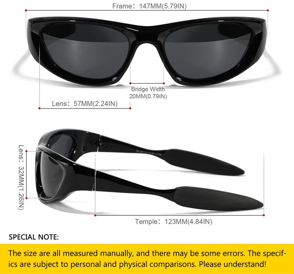 SHEEN KELLY Y2K Polarized Trendy Wraparound Sunglasses for Men and Fashion Oval and Square Thick Sports Eyewear Women, Frame,