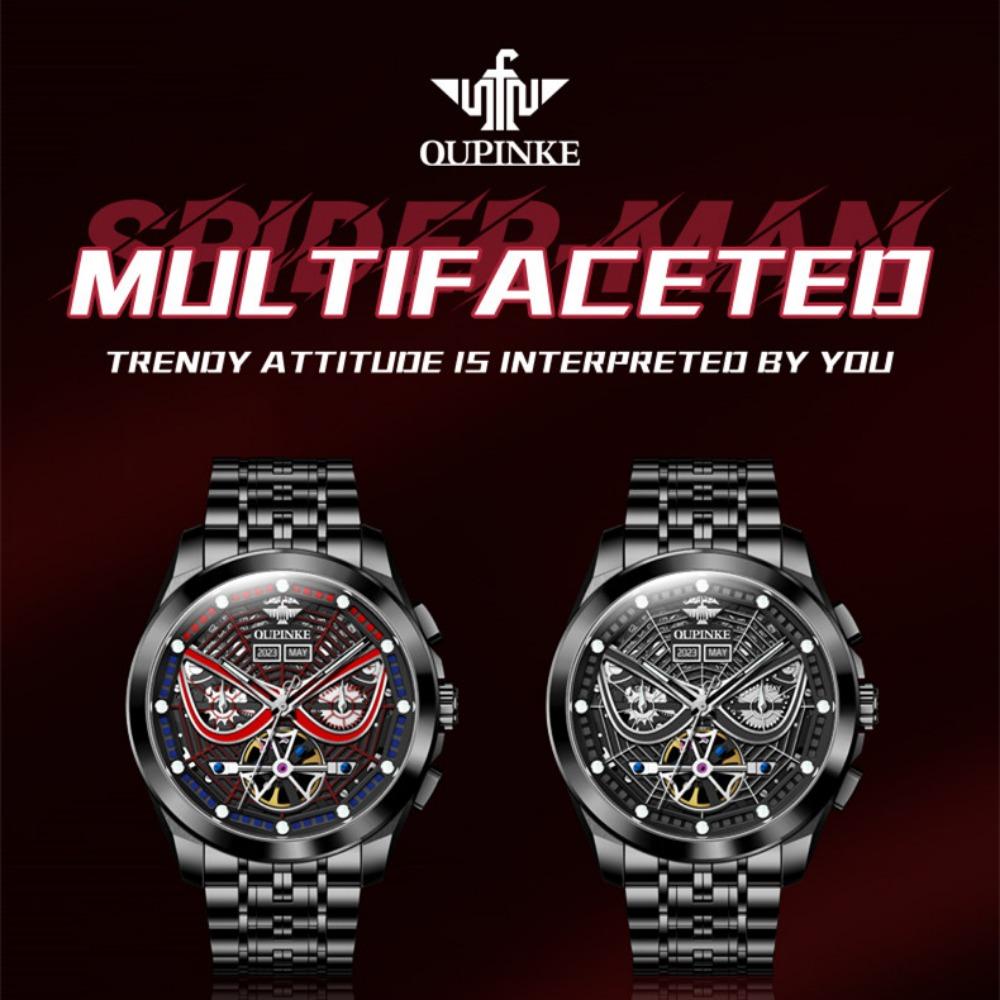 OUPINKE Herrenuhr Multifunktionale mechanische Uhr Hollow Spider Armor Herrenuhr High-End-Uhr