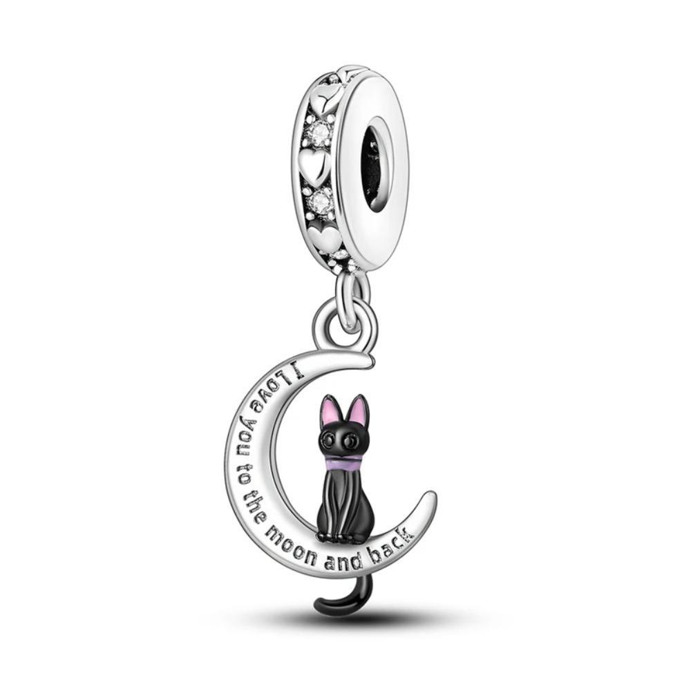 925 Silver Cute Cat Charm Pendant Beads for DIY Jewelry Making Bracelet Necklace Women Fine Gift