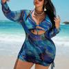 2026 New Plus Size Women Printed Bikini Three Piece Set Fashion Split Printed Swimwear Ladies Beach Bathing Suit